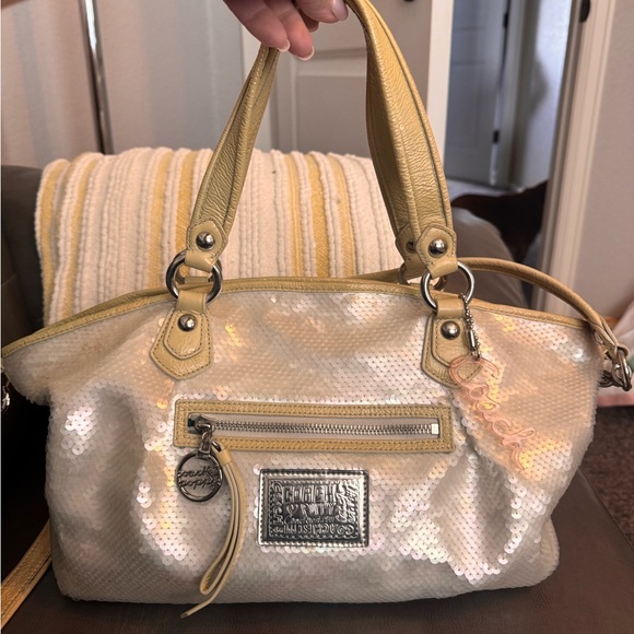 Coach Sequin Shoulder Bag in Gold and Cream - Picture 1 of 7